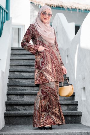 Baju Kurung Kedah Batik Dobby Aimi - Spice Brown