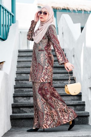 Baju Kurung Kedah Batik Dobby Aimi - Spice Brown