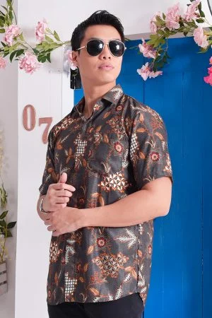 Baju Kemeja Batik Aiman - Ash Grey