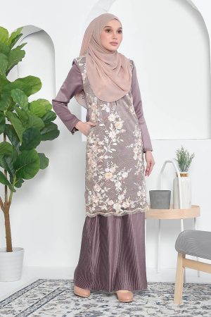 Baju Kurung Lace Pleated Aeni - Espresso Brown