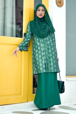 Baju Kebarung Lace Giselle - Emerald Green