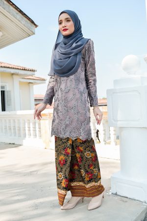 Baju Kurung Batik Lace Pearl Aeda - Pigeon Grey