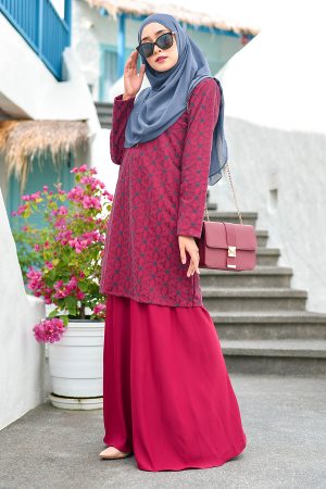 Baju Kurung Moden Lace Geetha - Ruby Red