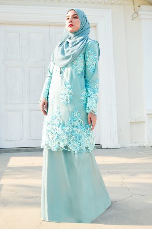 Baju Kurung Lace Aere - Aqua Green