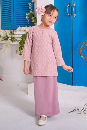 Baju Kurung Moden Lace Geetha Kids -Blush Pink