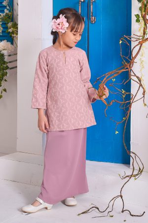 Baju Kurung Moden Lace Geetha Kids -Blush Pink