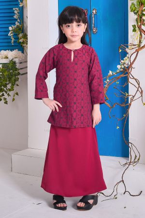 Baju Kurung Moden Lace Geetha Kids - Ruby Red