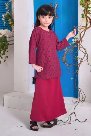 Baju Kurung Moden Lace Geetha Kids - Ruby Red