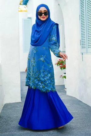 Baju Kurung Lace Latifah - Marine Blue