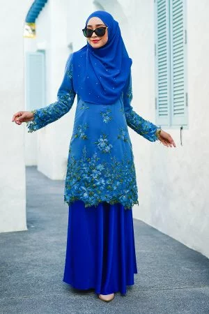 Baju Kurung Lace Latifah - Marine Blue