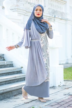 Abaya Lace Chiffon Azira - Grey