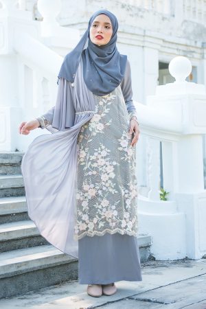 Abaya Lace Chiffon Azira - Grey