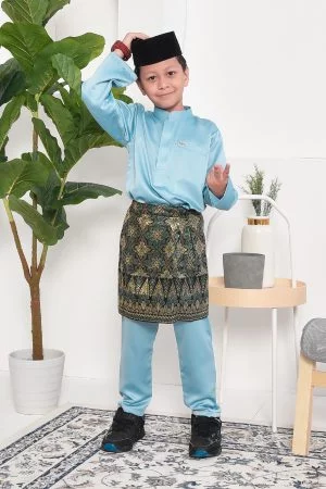 Baju Melayu Hamza Slim Fit Kids - Glacier Blue