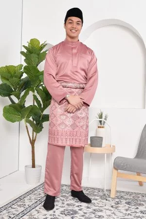 Baju Melayu Hamza Slim Fit - Thulian Pink