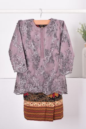 Baju Kurung Batik Lace Pearl Aeda Kids - Pigeon Grey