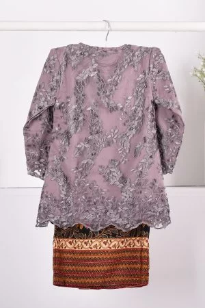 Baju Kurung Batik Lace Pearl Aeda Kids - Pigeon Grey