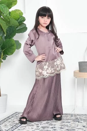 Baju Kurung Lace Pleated Aeni Kids - Espresso Brown