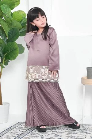 Baju Kurung Lace Pleated Aeni Kids - Espresso Brown