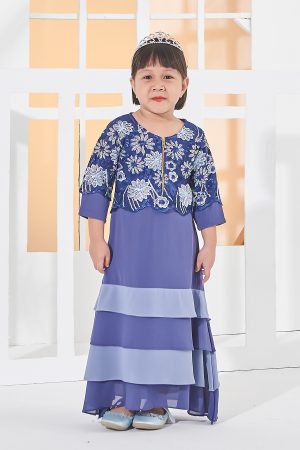 Abaya Lace Afiyah Kids - Periwinkle Grey