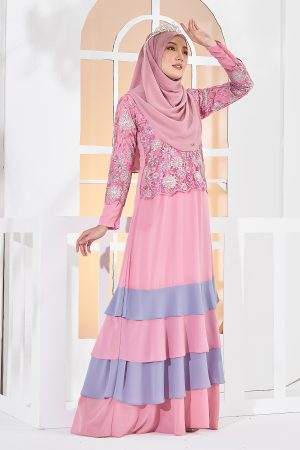 Abaya Lace Afiyah - Smoothies Pink