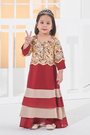 Abaya Lace Afiyah Kids - Golden Red