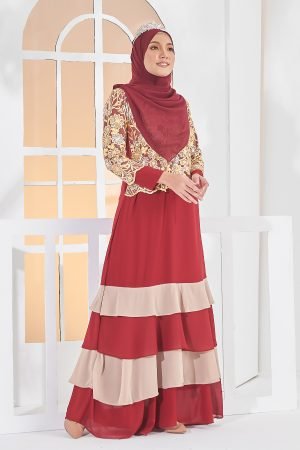 Abaya Lace Afiyah - Golden Red