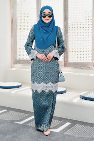 Baju Kurung Songket Lace Azleen - Iceland Blue