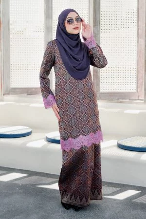 Baju Kurung Songket Lace Azleen - Iris Purple