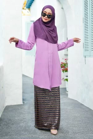 Baju Kebarung Sequin Aqila - Mauve Purple