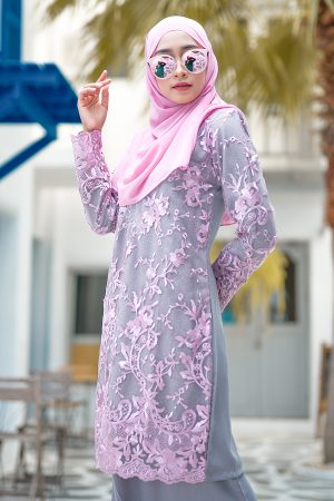 Baju Kurung Lace Amara - Blush Grey