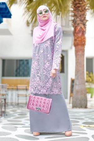 Baju Kurung Lace Amara - Blush Grey