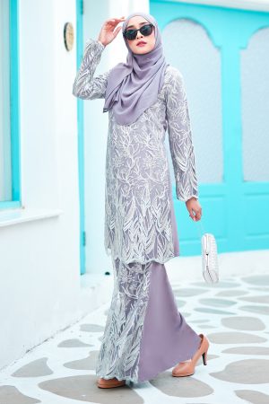 Baju Kurung Lace Ablaa - Pewter Grey