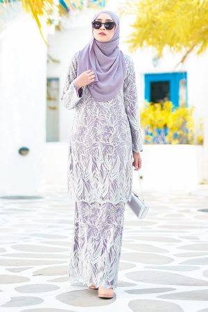 Baju Kurung Lace Ablaa - Pewter Grey