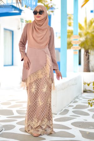 Baju Kurung Lace Tulle Aisyah - Latte Brown