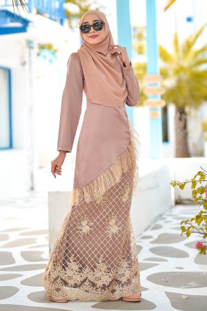 Baju Kurung Lace Tulle Aisyah - Latte Brown