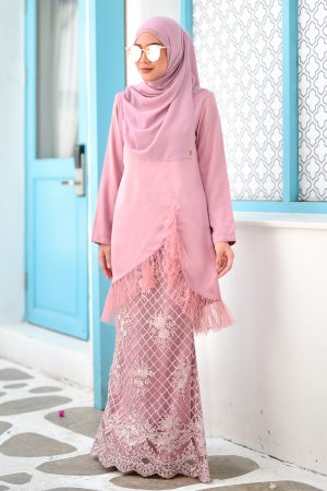 Baju Kurung Lace Tulle Aisyah - Quartz Pink