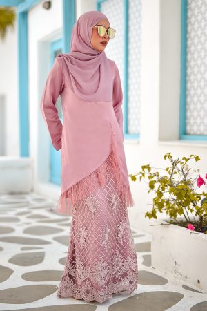 Baju Kurung Lace Tulle Aisyah - Quartz Pink