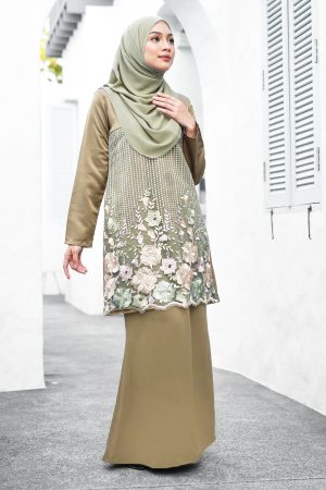 Baju Kurung Lace Amani - Olive Green