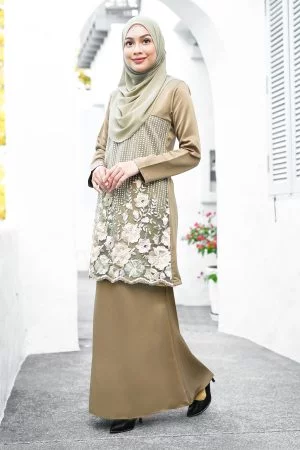 Baju Kurung Lace Amani - Olive Green