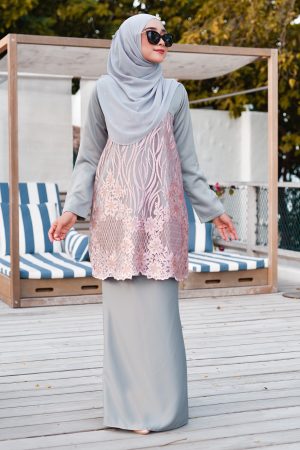 Baju Kurung Lace Anisa - Blush Grey