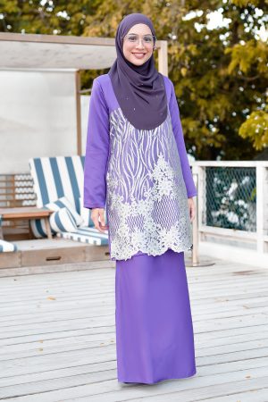 Baju Kurung Lace Anisa - Grape Purple