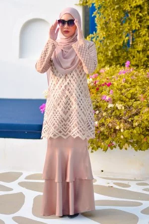 Baju Kurung Lace Azila - Latte Brown