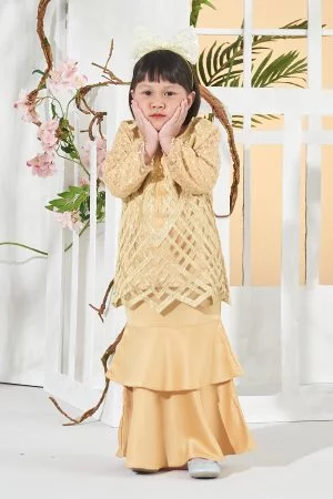 Baju Kurung Lace Azila Kids - Ferrero Gold