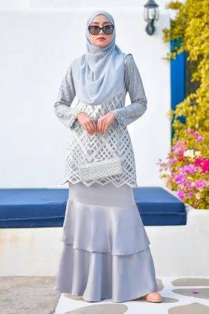 Baju Kurung Lace Azila - Silver Cloud