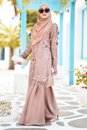 Baju Kurung Lace Azizah - Latte Brown