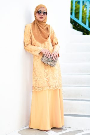 Baju Kurung Lace Azizah - Ferrero Gold