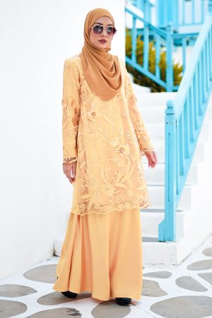 Baju Kurung Lace Azizah - Ferrero Gold