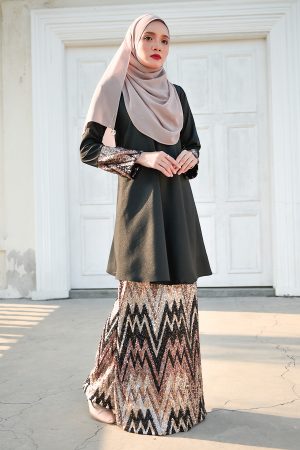 Baju Kurung Lace Sequin Aqira - Black