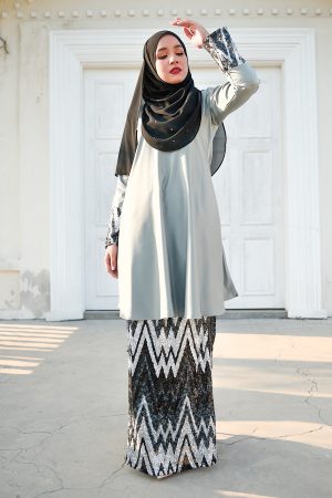 Baju Kurung Lace Sequin Aqira - Grey