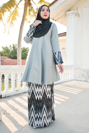 Baju Kurung Lace Sequin Aqira - Grey